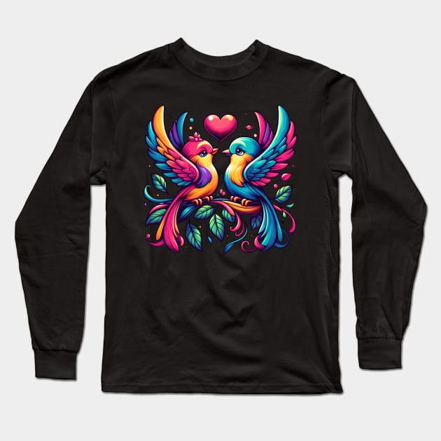 Whimsical Love Birds Long Sleeve T-Shirt by Annabelhut